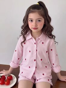 SHEIN Elladie kids 2件組少女拼接對比色不對稱領長袖白色襯衫，附背部蝴蝶結與拼接長褲，返校生日穿搭 - 彩色 - 查看 4