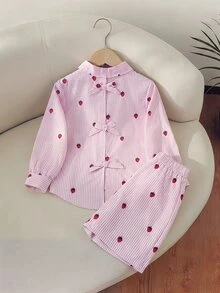 SHEIN Elladie kids 2件組少女拼接對比色不對稱領長袖白色襯衫，附背部蝴蝶結與拼接長褲，返校生日穿搭 - 彩色 - 查看 3