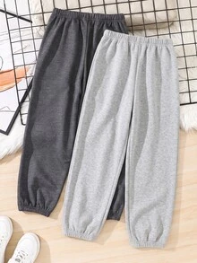 SHEIN 兒童青少年男孩字母拼接保暖內裡休閒運動長褲 1件裝 秋季 - 彩色 - 查看 2