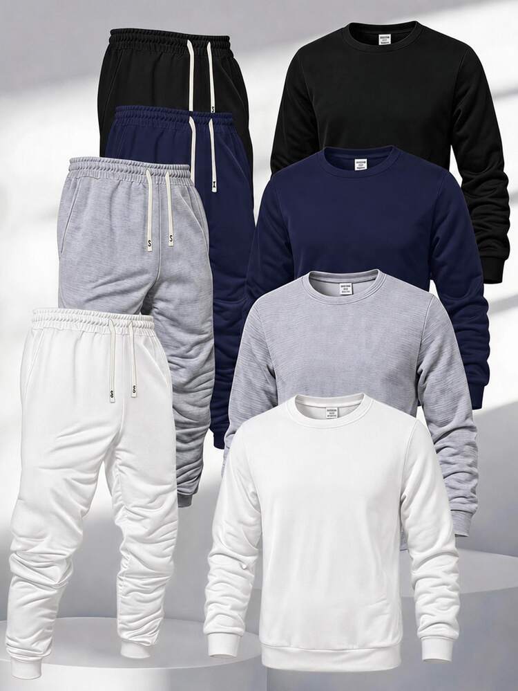 SHEIN 4pcs Kids Tween Boy Casual Sports Academy Versatile Solid Color Thermal Lined Long Sleeve Sweatshirt Multi-Pack Suitable For Commuting School Daily Casual Outings Sports Autumn Winter - Multicolor - View 1