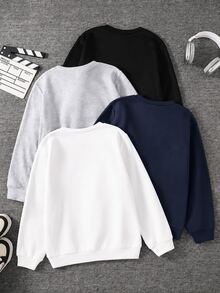 SHEIN 4件組兒童青少年男孩休閒運動學院風純色保暖內裡長袖運動衫 多件裝 適合通勤上學日常休閒外出運動 秋冬款 - 彩色 - 查看 6