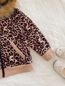SHEIN جاكيت بقلنسوة بطبعة نمر للفتيات الصغيرات - متعدد الألوان - مشاهدة 7