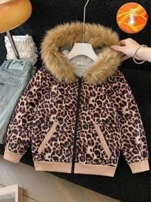 SHEIN جاكيت بقلنسوة بطبعة نمر للفتيات الصغيرات - متعدد الألوان - مشاهدة 2