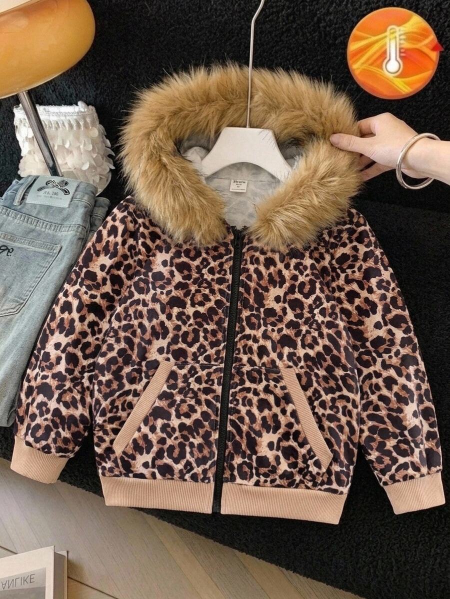 SHEIN 少女豹紋連帽外套 - 彩色 - 查看 1