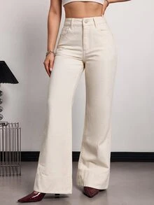 SHEIN Tall Women's Versatile Button Pocket Loose Fit Denim Jeans - Apricot - View 7