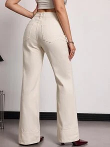 SHEIN Tall Women's Versatile Button Pocket Loose Fit Denim Jeans - Apricot - View 2