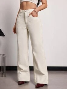 SHEIN Tall Women's Versatile Button Pocket Loose Fit Denim Jeans - Apricot - View 3