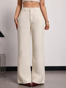 SHEIN Tall Women's Versatile Button Pocket Loose Fit Denim Jeans - Apricot - View 5