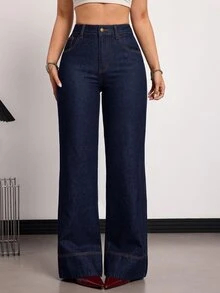 SHEIN Tall 女款修身牛仔喇叭褲 - 藍色 - 查看 5