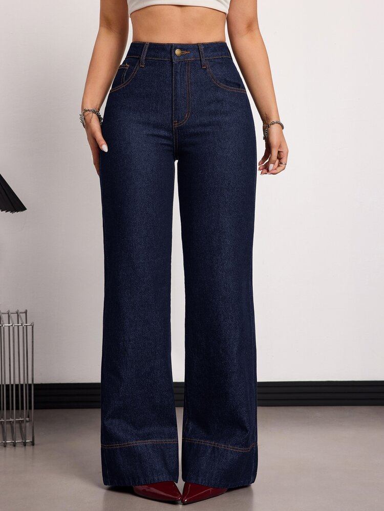 SHEIN Tall 女款修身牛仔喇叭褲 - 藍色 - 查看 5