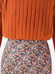 SHEIN Kids Tween Girl Knit Solid Color Stand Collar Patchwork Woven Floral Hem Casual Dress - Multicolor - View 6