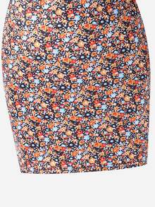 SHEIN Kids Tween Girl Knit Solid Color Stand Collar Patchwork Woven Floral Hem Casual Dress - Multicolor - View 7