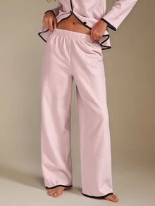 Athîral Women's Contrast Trim Lapel Loose Long Sleeve Pajama Set Light Pink Pajama Set Two Pieces Sleepwear Set Women Lounge Wear Sets, Fall & Winter Clothes - Pink - View 4