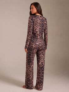 Athîral Multicolor Leopard Print Regular Fit Long Sleeve Top & Pants Pajama Set, Fall Winter Clothes Cozy And Elegant Details - Multicolor - View 2