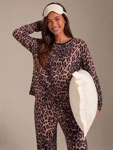 Athîral Multicolor Leopard Print Regular Fit Long Sleeve Top & Pants Pajama Set, Fall Winter Clothes Cozy And Elegant Details - Multicolor - View 3