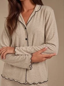 Athîral Lazeform Casual Loose Oversized Super Soft Draped Lightweight Summer Knit Khaki Fabric Women Ruffle Trim, Fall Winter Clothes - Khaki - View 5