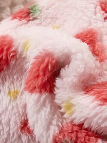 1 Set Girls' Pink Strawberry All-Over Print Hooded Button-Up Plush Robe, Thick Fleece Fabric, Autumn/Winter Loungewear - Pink - View 8