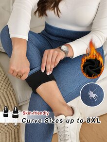 SHEIN CURVE+ Celana Jeans Wanita Ukuran Besar Model Slim Fit Kasual Serbaguna dengan Motif Bordir - Biru - View 9