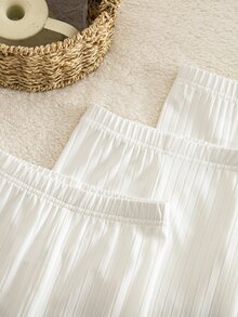 SHEIN 女童時尚休閒極簡百搭針織紋理羅紋蝴蝶結裝飾白色內搭褲 3件組 春夏秋冬四季通用 - 彩色 - 查看 5