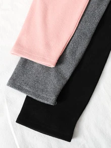 SHEIN Tween Girls Thermal Lined Ribbed Leggings 3pcs Set, Black Pink Grey Faux Patch, Back To School - Multicolor - View 8