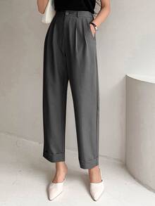 DAZY Casual Business Style Plain Color Tapered Trousers,Women Dress Pants - Dark Grey - View 7