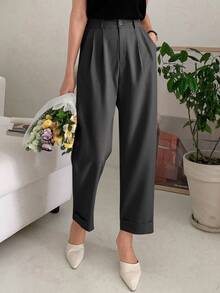 DAZY Casual Business Style Plain Color Tapered Trousers,Women Dress Pants - Dark Grey - View 6