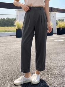 DAZY Casual Business Style Plain Color Tapered Trousers,Women Dress Pants - Dark Grey - View 4