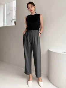 DAZY Casual Business Style Plain Color Tapered Trousers,Women Dress Pants - Dark Grey - View 8