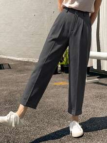DAZY Casual Business Style Plain Color Tapered Trousers,Women Dress Pants - Dark Grey - View 5