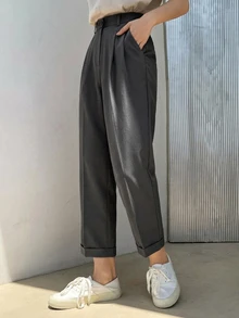 DAZY Casual Business Style Plain Color Tapered Trousers,Women Dress Pants - Dark Grey - View 3