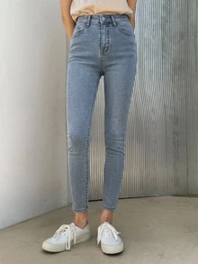 DAZY Solid High Waist Skinny Jeans - Light Wash - View 4