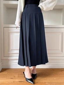 Dazy Star Women Solid Color Zip-Up Casual Versatile Skirt - Navy Blue - View 9