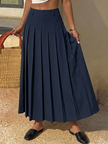 Dazy Star Women Solid Color Zip-Up Casual Versatile Skirt - Navy Blue - View 3