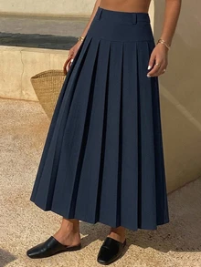Dazy Star Women Solid Color Zip-Up Casual Versatile Skirt - Navy Blue - View 4