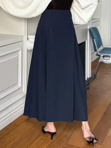 Dazy Star Women Solid Color Zip-Up Casual Versatile Skirt - Navy Blue - View 7