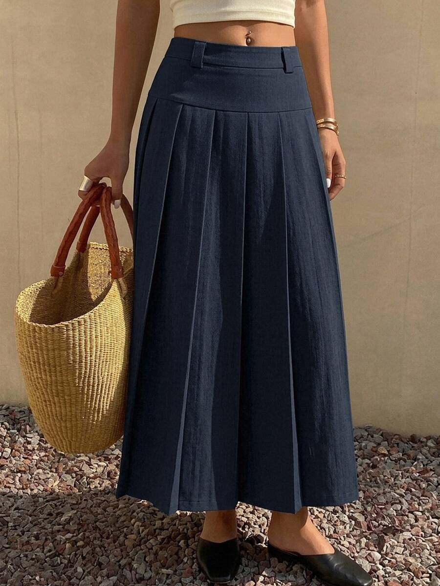 Dazy Star Women Solid Color Zip-Up Casual Versatile Skirt - Navy Blue - View 1