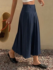 Dazy Star Women Solid Color Zip-Up Casual Versatile Skirt - Navy Blue - View 2