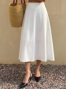 DAZY Women Daily Wear Solid Color Flared Skirt Fall - White - View 4
