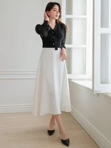 DAZY Women Daily Wear Solid Color Flared Skirt Fall - White - View 9