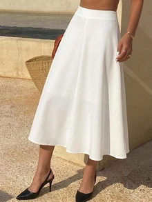 DAZY Women Daily Wear Solid Color Flared Skirt Fall - White - View 5