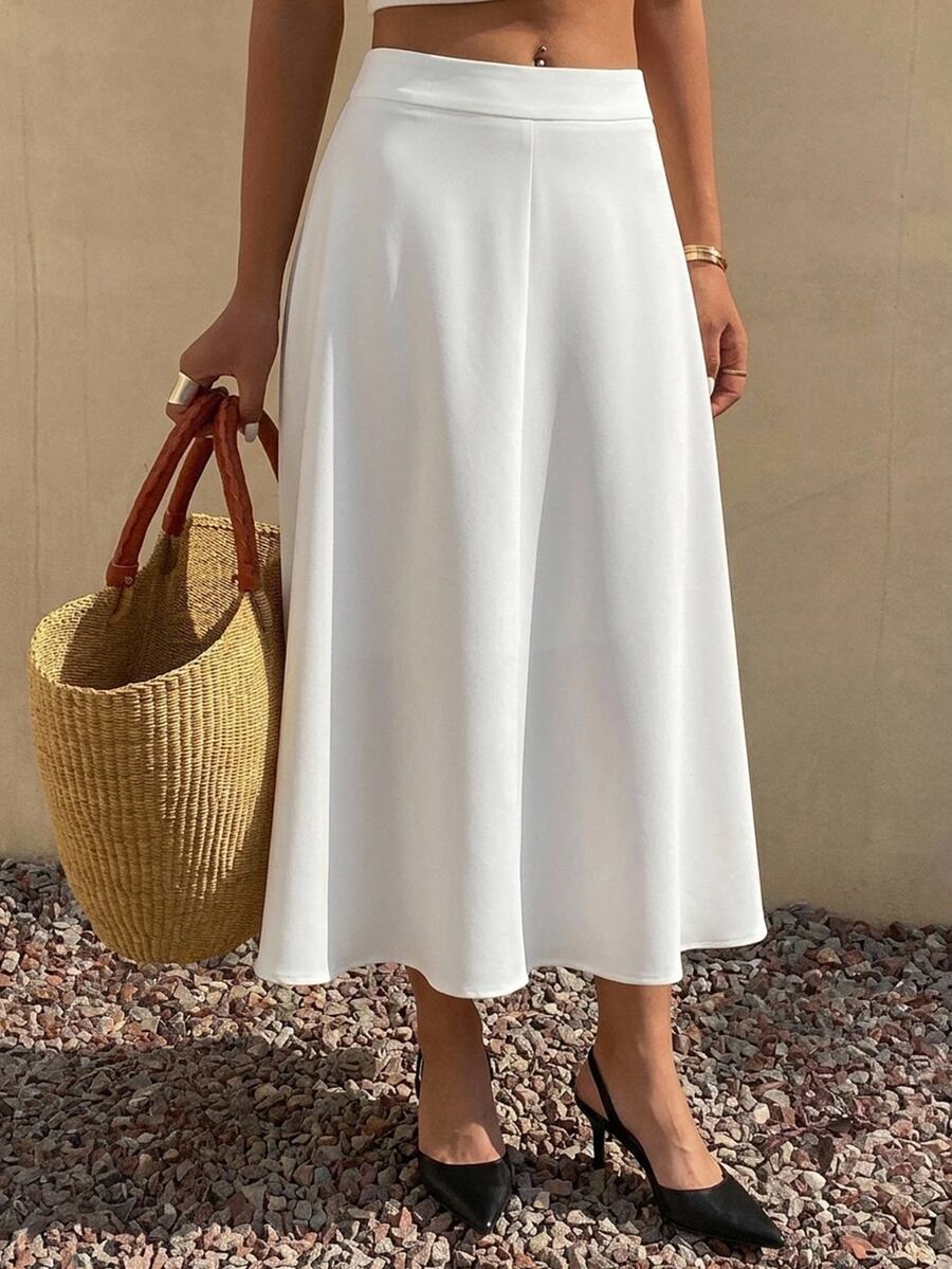 DAZY Women Daily Wear Solid Color Flared Skirt Fall - White - View 1