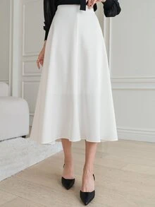 DAZY Women Daily Wear Solid Color Flared Skirt Fall - White - View 6