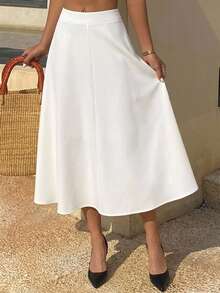 DAZY Women Daily Wear Solid Color Flared Skirt Fall - White - View 2