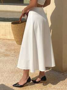 DAZY Women Daily Wear Solid Color Flared Skirt Fall - White - View 3