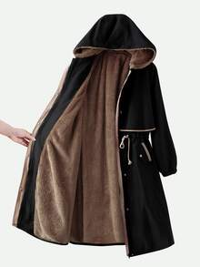 SHEIN Clasi 大尺碼女款拼色休閒寬鬆牛仔風百搭長袖外套，適合日常、徒步、秋季度假、外出、夜店、辦公室、教師穿著，黑色 - 黑色 - 查看 15