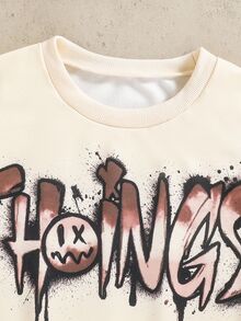 SHEIN Coolqubz 2 件套时尚白色连帽衫搭配橄榄绿色裤子，适合青少年男孩的时尚服装，连帽衫采用绿色定位印花，面料柔软舒适，适合春秋季节，适合上学、郊游等多种场合 - 咖啡棕 - 查看 4