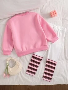 SHEIN 女童休閒可愛運動衫套裝，網紗蝴蝶結卡通熊設計，日常度假秋冬禮物首選 - 彩色 - 查看 5