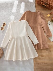 Emery Rose Kids Emery Rose Kids 兒童小女孩極簡風鈕扣長袖圓領洋裝 2件套 - 彩色 - 查看 6