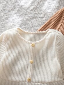 Emery Rose Kids Emery Rose Kids 兒童小女孩極簡風鈕扣長袖圓領洋裝 2件套 - 彩色 - 查看 7