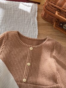 Emery Rose Kids Emery Rose Kids 兒童小女孩極簡風鈕扣長袖圓領洋裝 2件套 - 彩色 - 查看 8